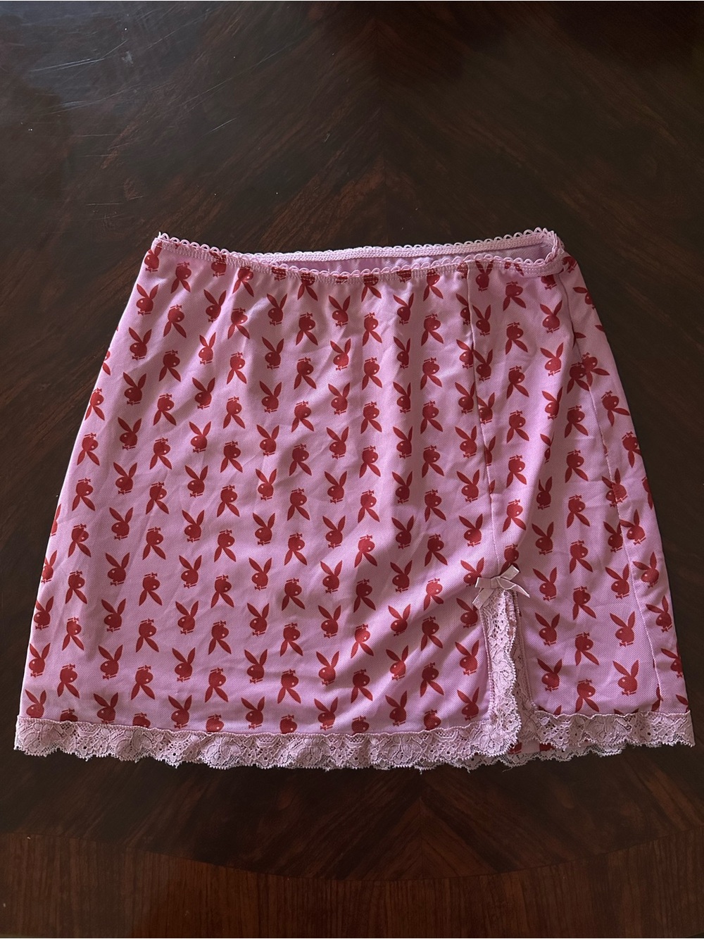 PLAYBOY Pink Mini Skirt with Red Bunny Print
